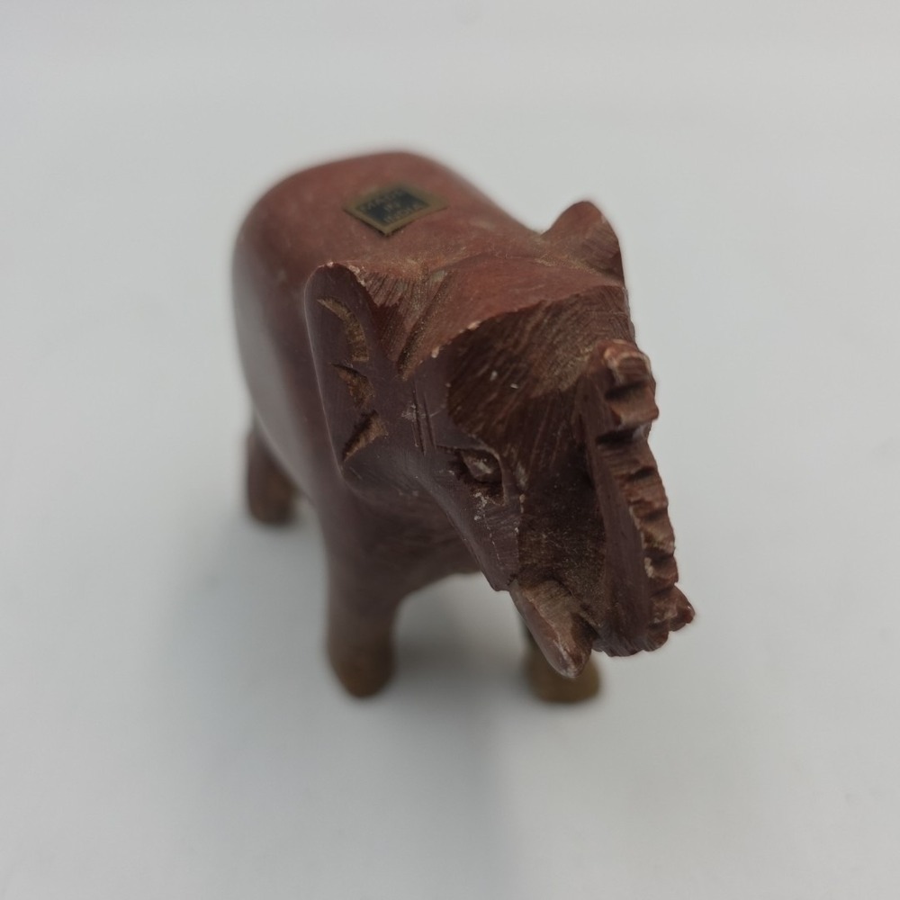Vintage Small Onyx Brown Stone Elephant 3" Long Nicely Sculpted From India ExcCo